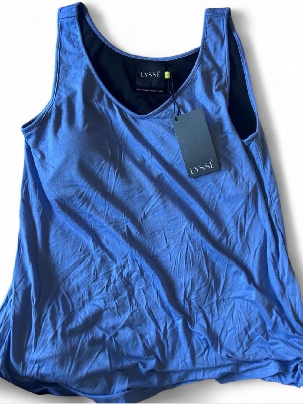 Lysse Blue Built-In Bra Tank Top Size Medium Scoop Neck Soft Minimalist